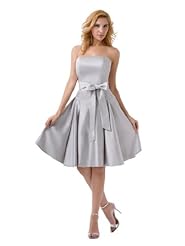 A-line Strapless  Knee Length Satin Bridesmaid Dress  With a Bow(s) and a Sash 