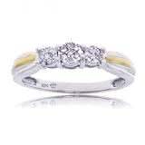 New White & Yellow Gold 3 Stone Flower Ring w/ Diamonds