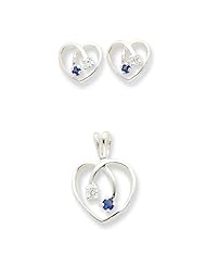 Sterling Silver Blue & Clear CZ Heart Earring & Pendant Set. Metal Wt- 4.4g