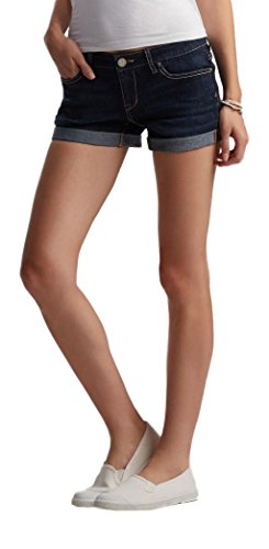 Aeropostale Women's Dark Wash Cuffed Denim Midi Shorts