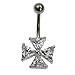 Jewelry : Stainless Steel Belly Ring with Clear CZ - Cross 14g/5mm ball