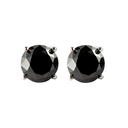 14k White Gold Solitaire Black Diamond Earrings Round Screw Back Stud (.30 ctw, Black Color, SI2-I1 Clarity)