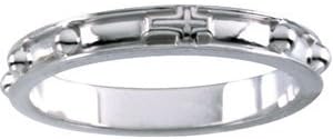 10K White Gold Rosary Ring with Raised Borders Size 8