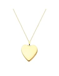 14K Yellow Gold Heart Locket Pendant (0.8" Inches or 20mm) with 1.2mm Rolo Cable Chain - 18" Inches
