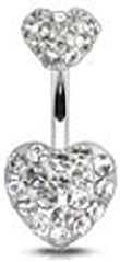 DGI MART Fashion Belly Button Ring Body Piercing Ring 316L Surgical Steel 14 Guage Navel Belly Button Ring Bar - Clear Rhinestone Silver Heart Style