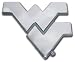 West Virginia University Mountaineers NCAA College Chrome Auto Car Emblem 3 1/2x3" chrome plated, 
solid metal team logo. 

Emblems can be applied to vehicle or any other hard surface with a special automotive adhesive foam 
3M tape (included on emblem). 

Easy and long lasting attachment: lasts as long as you own your automobile; not affected by extreme 
weather or car washes. 

Paint-safe: emblem can be safely removed without damage to paint or surface if desired at any time 
and is UV protected.