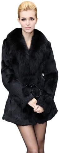 Queenshiny Long Women's 100% Real Rex Rabbit Fur Coat Jacket With Super Fox Collar
