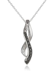 10k White Gold Black and White Diamond Twist Pendant Necklace (0.05 cttw, I-J Color, I2-I3 Clarity), 18