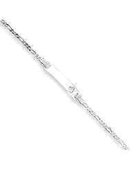 925 Sterling Silver Figaro Chain Link ID Heart Bracelet
