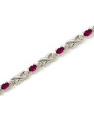 14K White Gold Oval Ruby and Diamond Bracelet