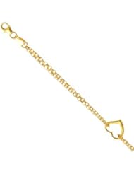 14k Semi-Solid Yellow Gold Rolo Chain W/ Heart Anklet 10" w/ Lobster Claw Clasp