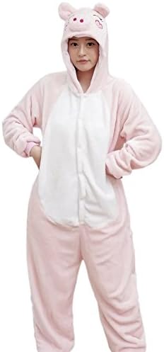 Women Men Girl Cute Pig Animal One Piece Onesie Pajama Cosplay Costumes Pink