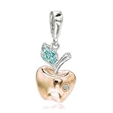 14K TT Gold Diamond Garnet 3D Apple Bracelet Charm