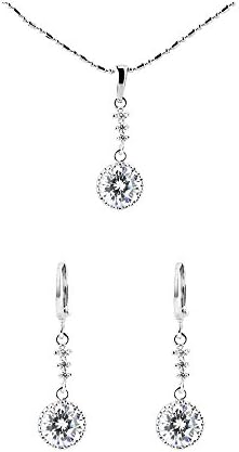 SO SEOUL Women's Diamond Simulant Cascading Round Earrings + Necklace Set