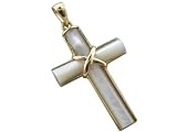 White Mother Of Pearl Humble Cross Pendant, 14k Gold