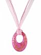 Necklace - N123 - Murano Glass Style - Open Oval Shape ~ Pink and Copper hung on 5 Strand Organza and Cotton Cord + 2" Extension Chain
