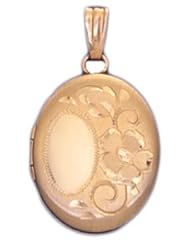 14k Yellow Gold 2 Photo Floral Oval Locket