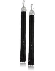 ABS By Allen Schwartz "Deco Delight" Black Color Cord and Silver Pave Tassel Earrings