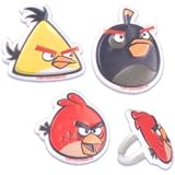Angry Birds 12pc Cupcake Rings Topper Birthday Party Favors Black Yellow Red Bi