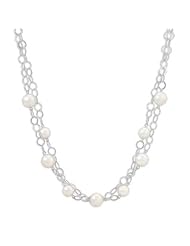 16"+2"Extension Double Strand White Glass Pearl Necklace