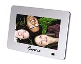 Impecca DFM-760 7 3-in-1 Digital Photo Frame with 16:9 Aspect Ratio, Built in Speakers, Translucent Designer Border, Silver