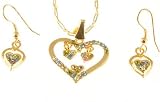 CelebSeen Multicoloured Rhinestone Double Heart Gold Earring and Necklace set
