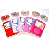 KMS - SET OF S SILICONE COVERS (CHICK COLLECTION) 3G SKINS CASES FOR APPLE iPOD NANO 3G 3RD GENERATION (RED, PURPLE, LIGHT PINK, MED PINK, SEXY PINK)