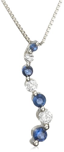 10k White Gold Sapphire and Diamond Journey Curve Pendant (1/10 cttw, J-K Color, I2-I3 Clarity)