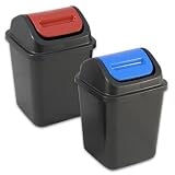 10.5H Plastic Swing Lid Waste Bin Trash Can (Red)