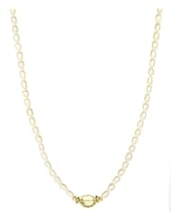 White Freshwater Cultured Rice Pearl Strand with Oval Gemstone Center Necklace, 18"
