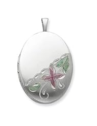 Genuine IceCarats Designer Jewelry Gift Sterling Silver 20Mm Enameled Fower Oval Locket