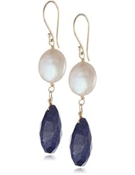 14k Earrings Wire with Freshwater Cultured Coin Pearl and Natural Lapis Heart Shaped Briolette Drop Earrings