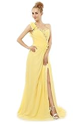 Chiffon One Shoulder Ruched Slit Evening Dress/Prom Dress 