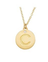 Personalized alphabet 14k Yellow gold diamond initial letter C mini disc pendant necklace