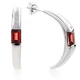 Sterling Silver Garnet Half hoop Earrings