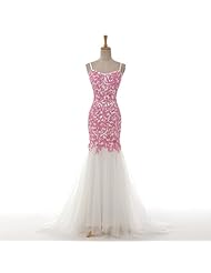 Sexy Mermaid Spaghetti Strap Chiffon/Tulle Applique Sequined Evening Dress/Prom Dress/Party Dress  with a Brush/Sweep Train 