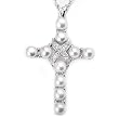 Sterling Silver Rhodium Plated Necklace with Cubic Zirconia and White Fresh Water Pearls Cross Pendant.
