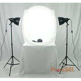 PhotoSEL LB126E52 Professional Studio Lighting Kit, with 2 x 85w 5400K Ra>90 Bulbs and 80cm Light Tent for Product Photography