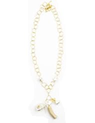Meg Carter Designs 14k Gold Plate, Freshwater Pearl, Shell, Coral, Mother of Pearl, and Citrine "Mallorca Chain" Necklace in Gold and White