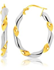 14K Two-Tone Gold Loosely Twisted Oval Hoop Earrings