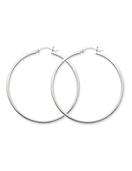 2mm, 14k White Gold Square Tube Hoop Earrings, 50mm (1 7/8")