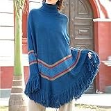 Alpaca wool poncho, 'Casual Blue'