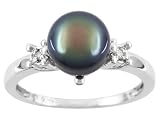 9MM CULTURED TAHITIAN PEARL WITH DIAMOND ACCENT STERLING SILVER RING