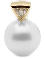 Clevereves 18K Yellow Gold South Sea Cultured Pearl And Diamond Pendant 14.00 mm Fine Round 1 3 Ct Tw