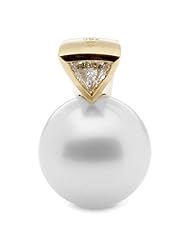18K Yellow Gold South Sea Cultured Pearl And Diamond Pendant 14.00 mm Fine Round /1/3 Ct Tw