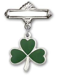 Sterling Silver Baby Badge with Shamrock Charm and Polished Badge Pin