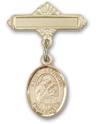 Gold Filled Baby Badge with St. Aloysius Gonzaga Charm and Polished Badge Pin