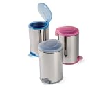 simplehuman mini plastic lid round step trash can - 4.5L polished stainless steel/blue