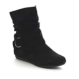 Beston GA43 Women's Fashion Calf Flat Heel Side Zipper Slouch Ankle Boots, Color:BLACK, Size:9