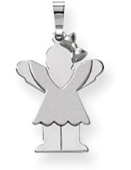 14k White Gold Small Girl with Bow on Right Engravable Charm. Metal Wt- 1.5g